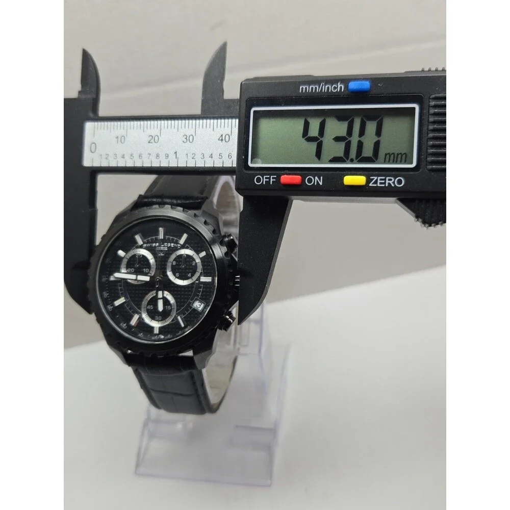 Swiss Legend The Vault Chronograph Black Leather Mens Watch 43mm New Battery